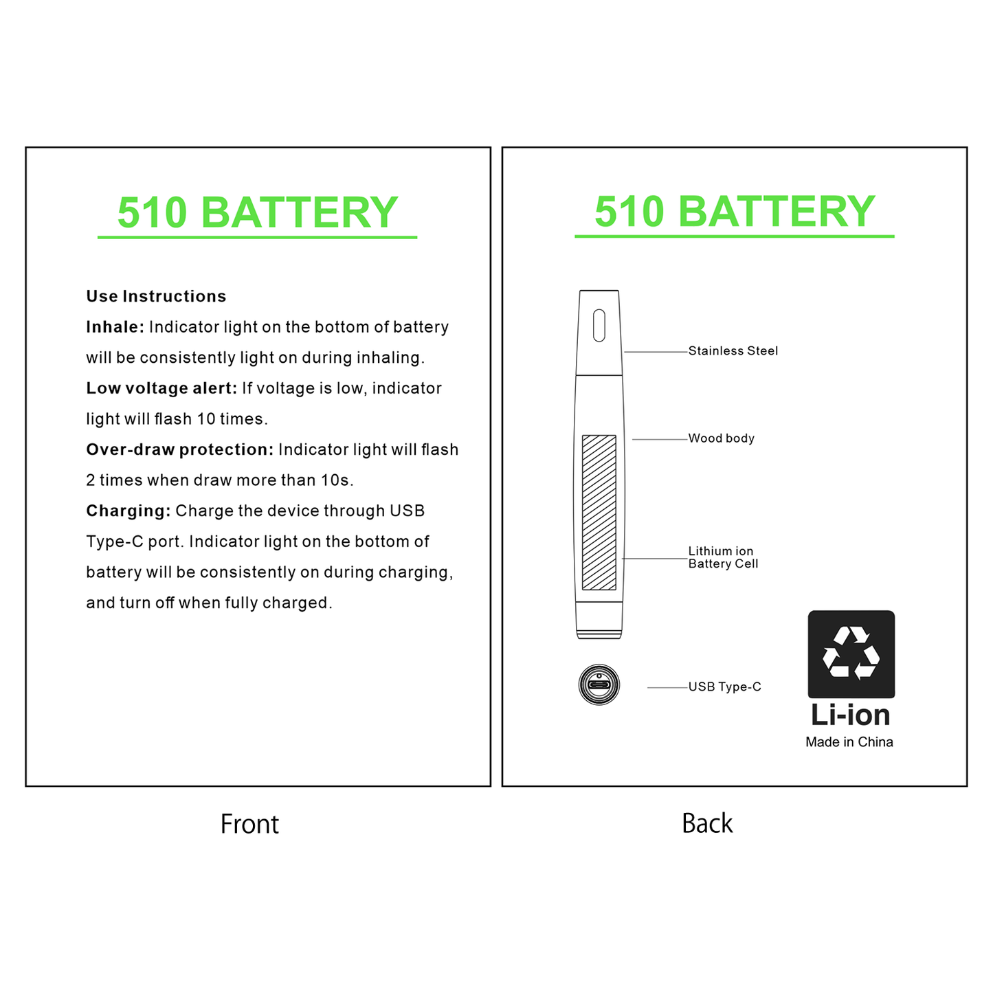 CannBro 510 Wood Design Draw Activated Vape Battery